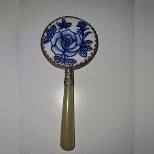 Antique Mirror With Real Jade And Silver